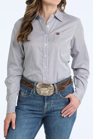 Women's Cinch Long Sleeve White Striped Shirt