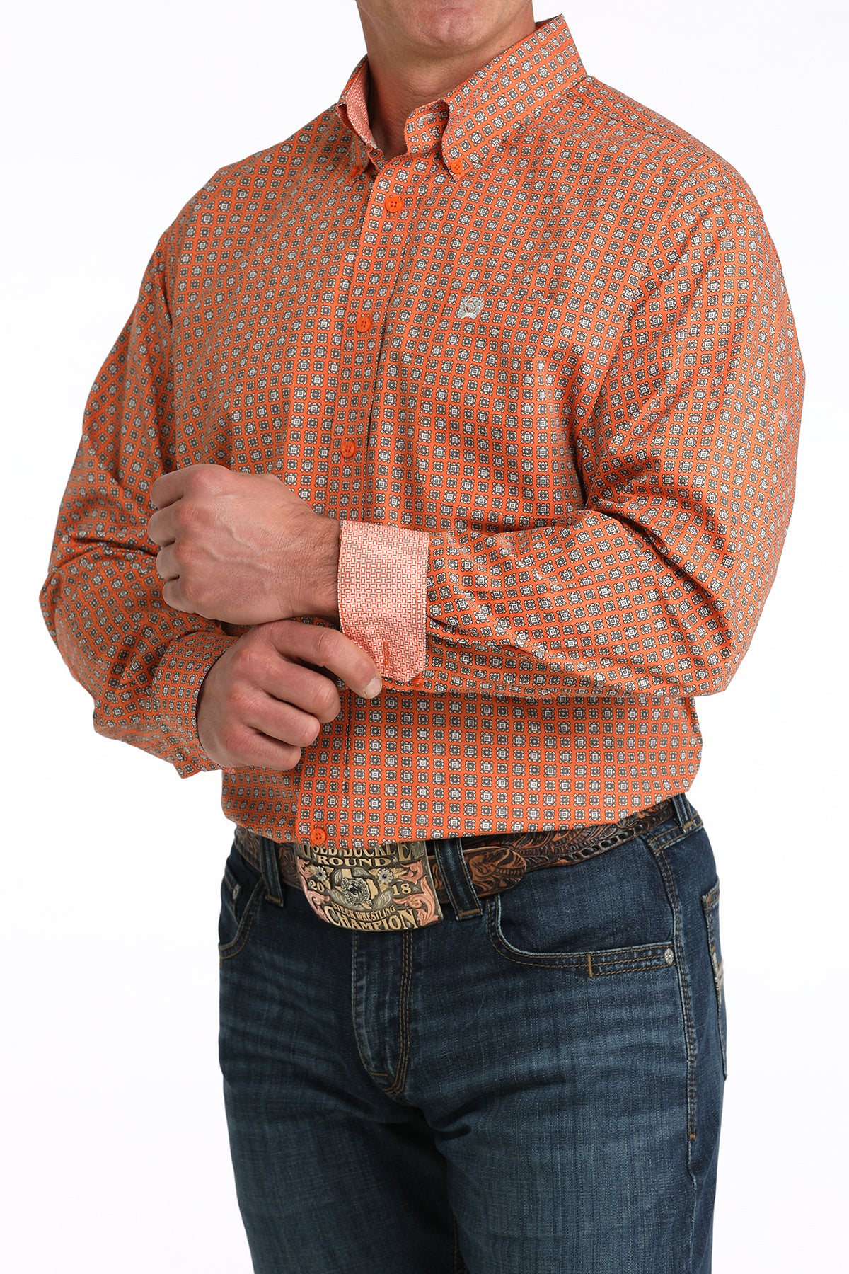 Mens Long Sleeve Orange Print -6057