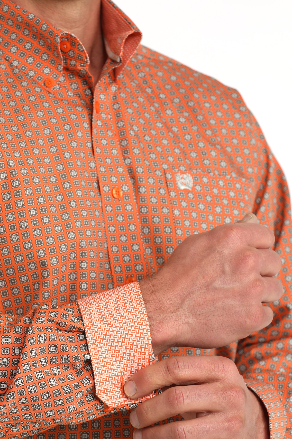 Mens Long Sleeve Orange Print -6057