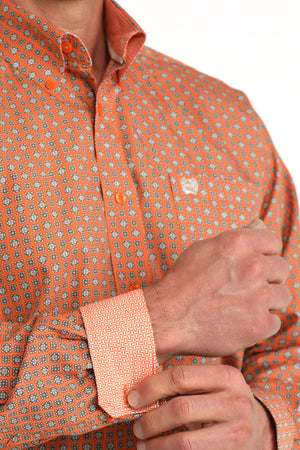 Mens Long Sleeve Orange Print -6057