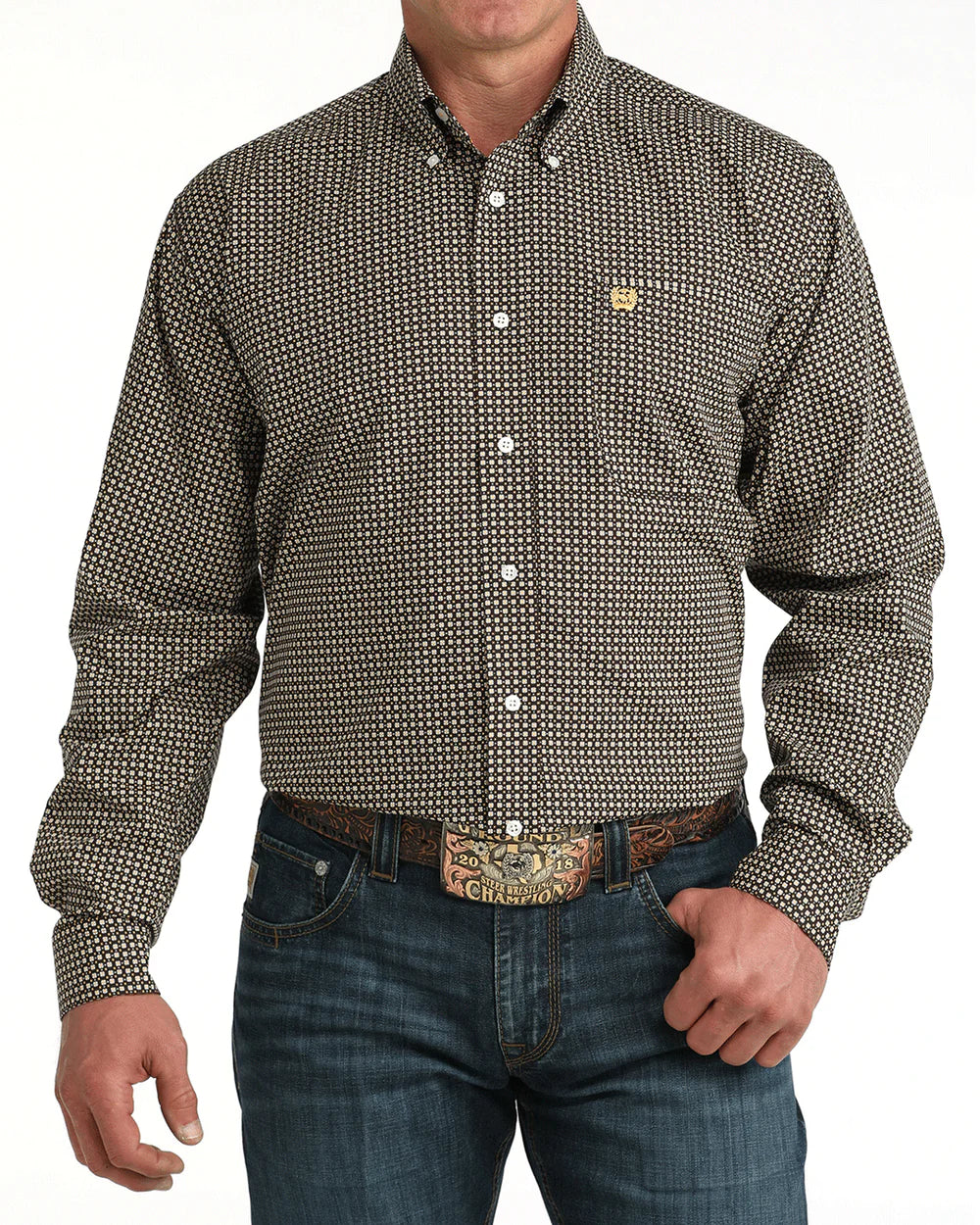Men's Long Sleeve Brown Print-6066