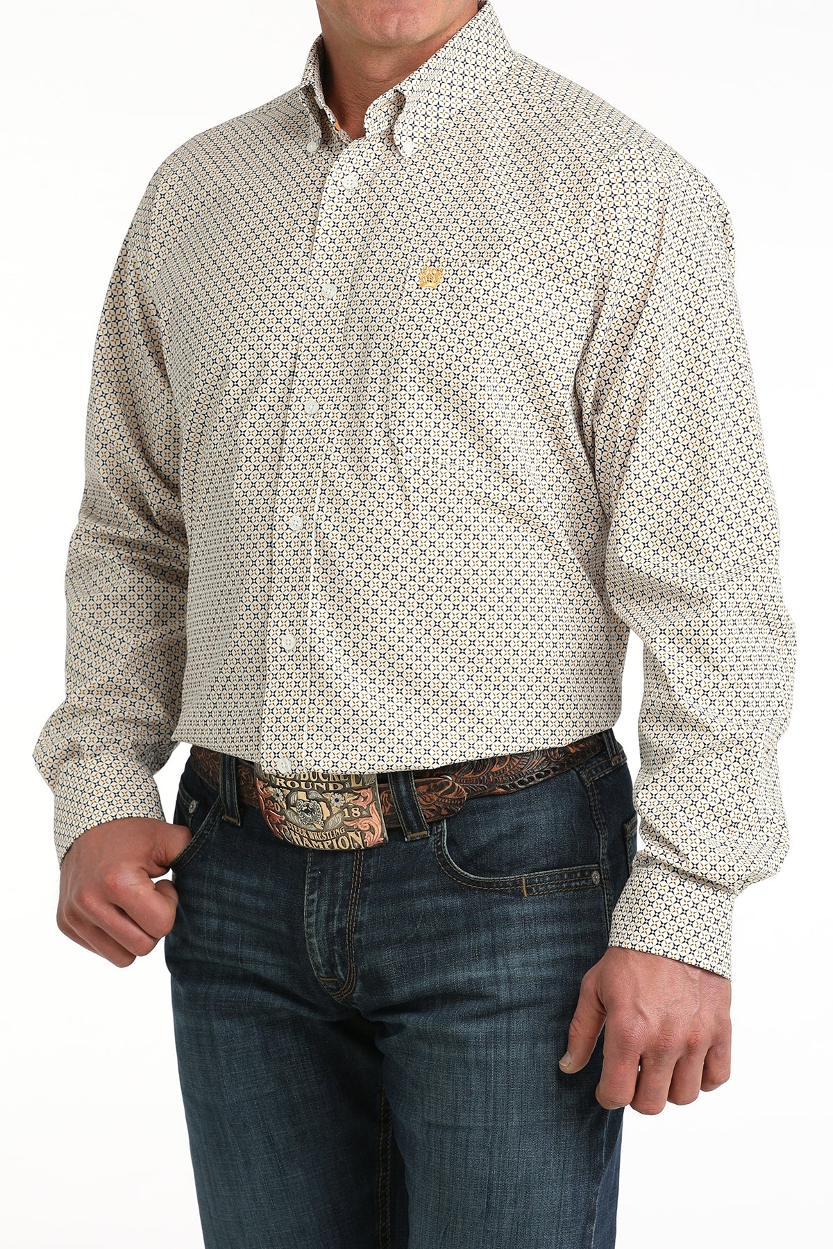 Mens Long Sleeve White Print- 6069