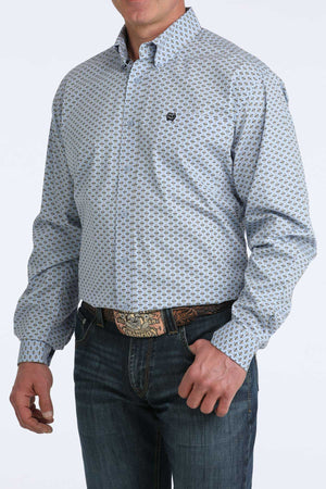 Mens Long Sleeve LtBlu Print -6076