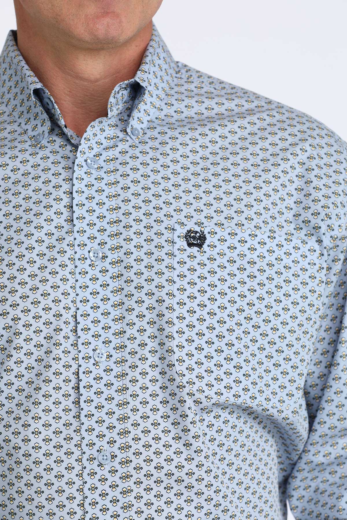 Mens Long Sleeve LtBlu Print -6076