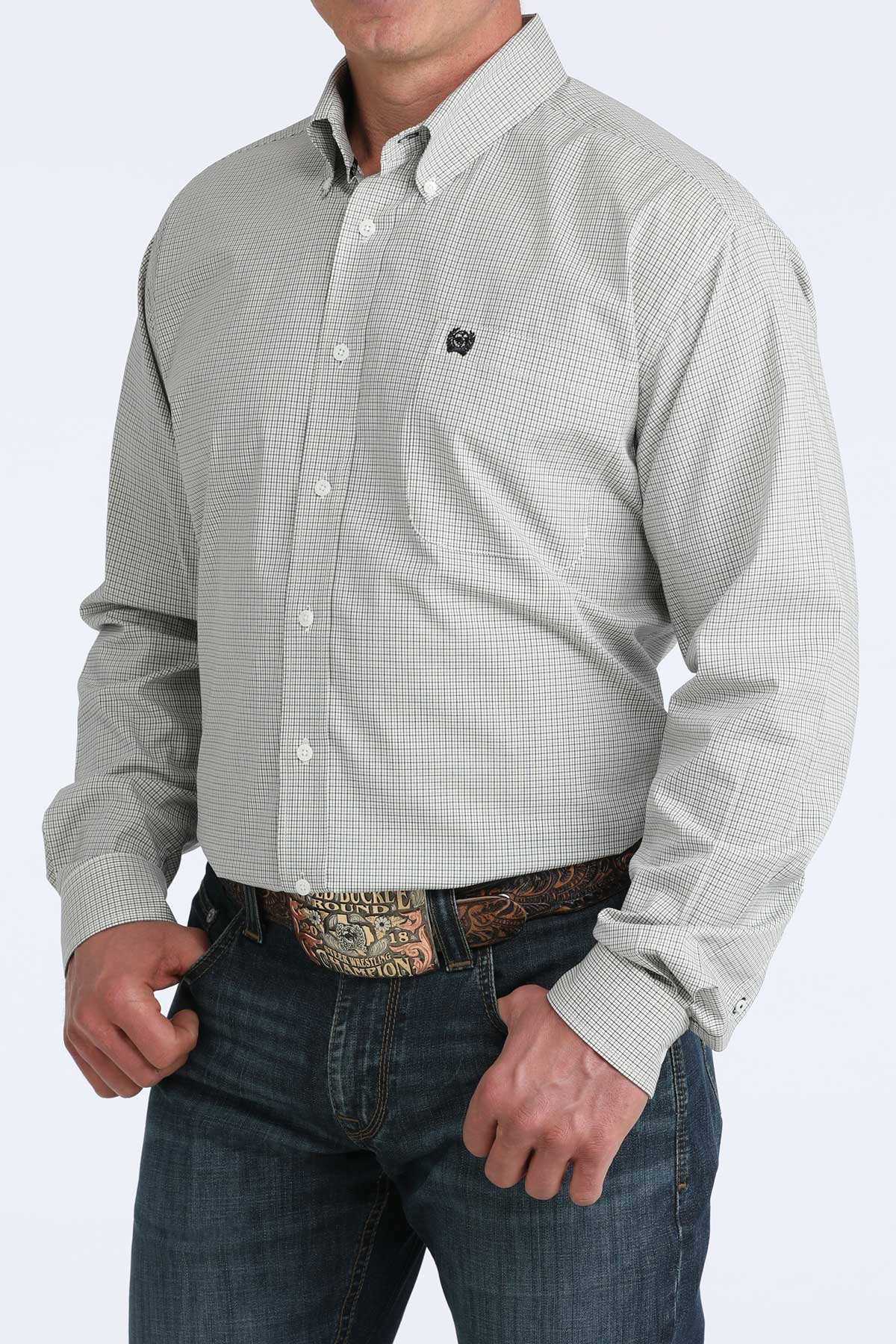 Mens Long Sleeve White Plaid -6081