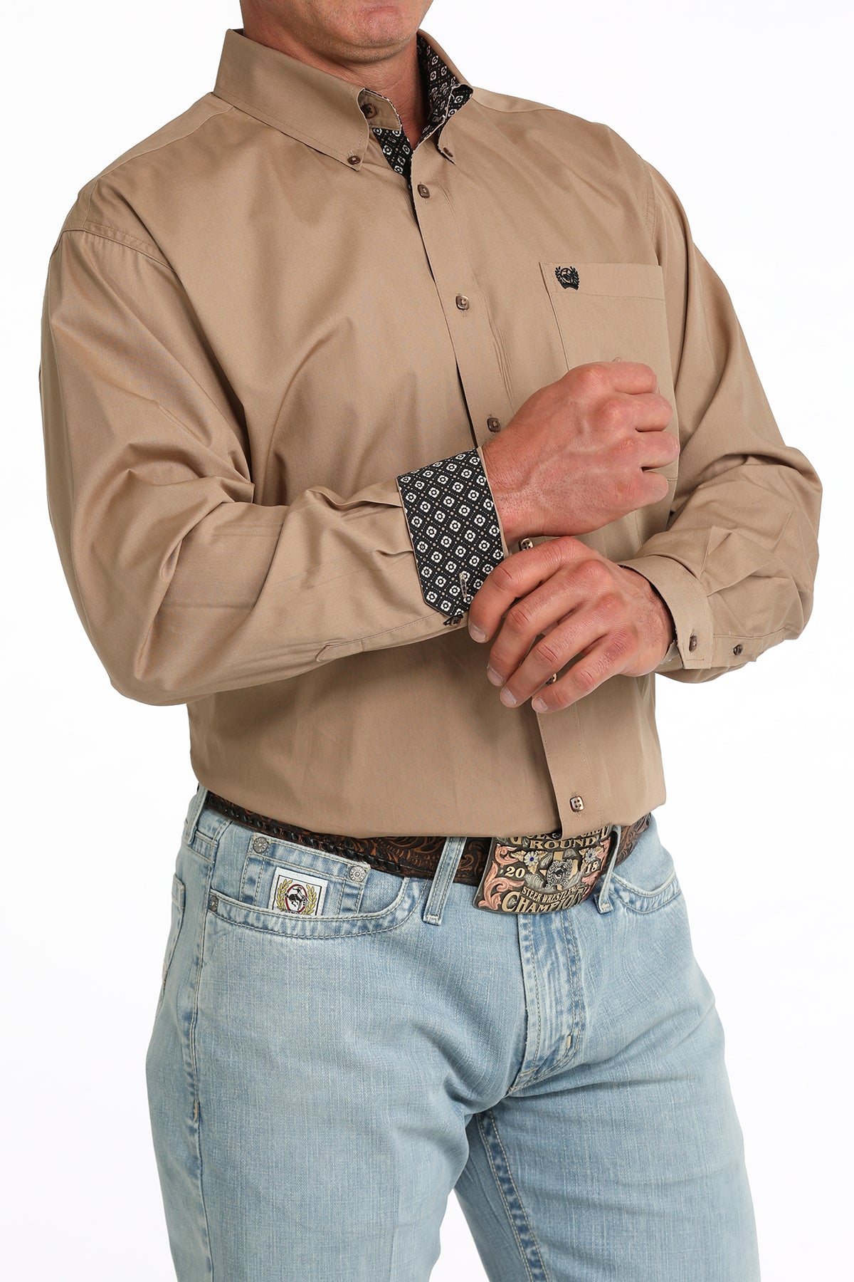Men's Long Sleeve Solid Khaki-6090