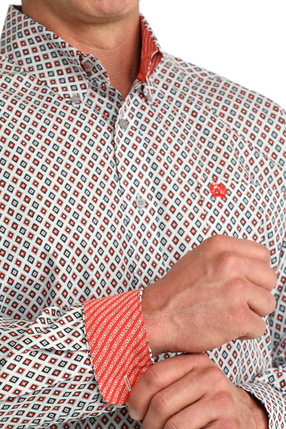 Men's Gray Long Sleeve Patterned-6093