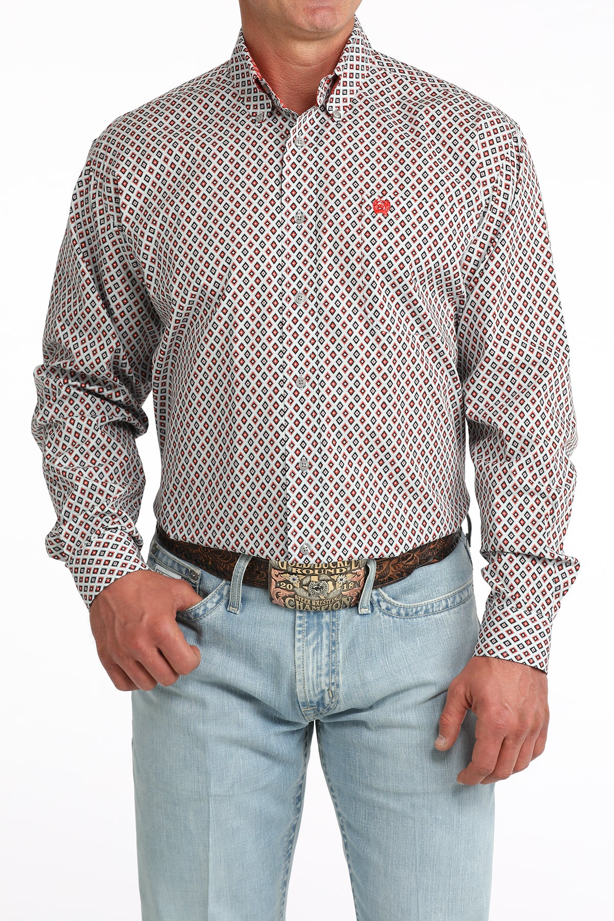 Men's Gray Long Sleeve Patterned-6093
