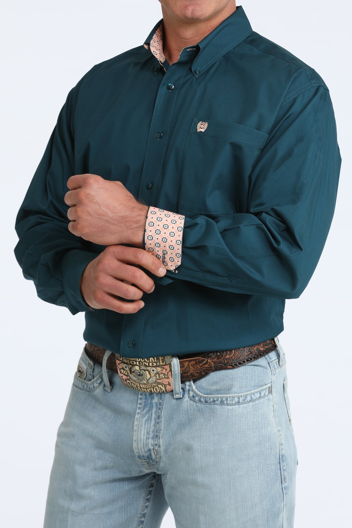 Men's Cinch Long Sleeve Solid Teal Button Up