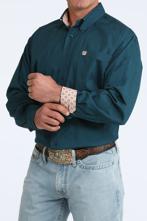Men's Cinch Long Sleeve Solid Teal Button Up