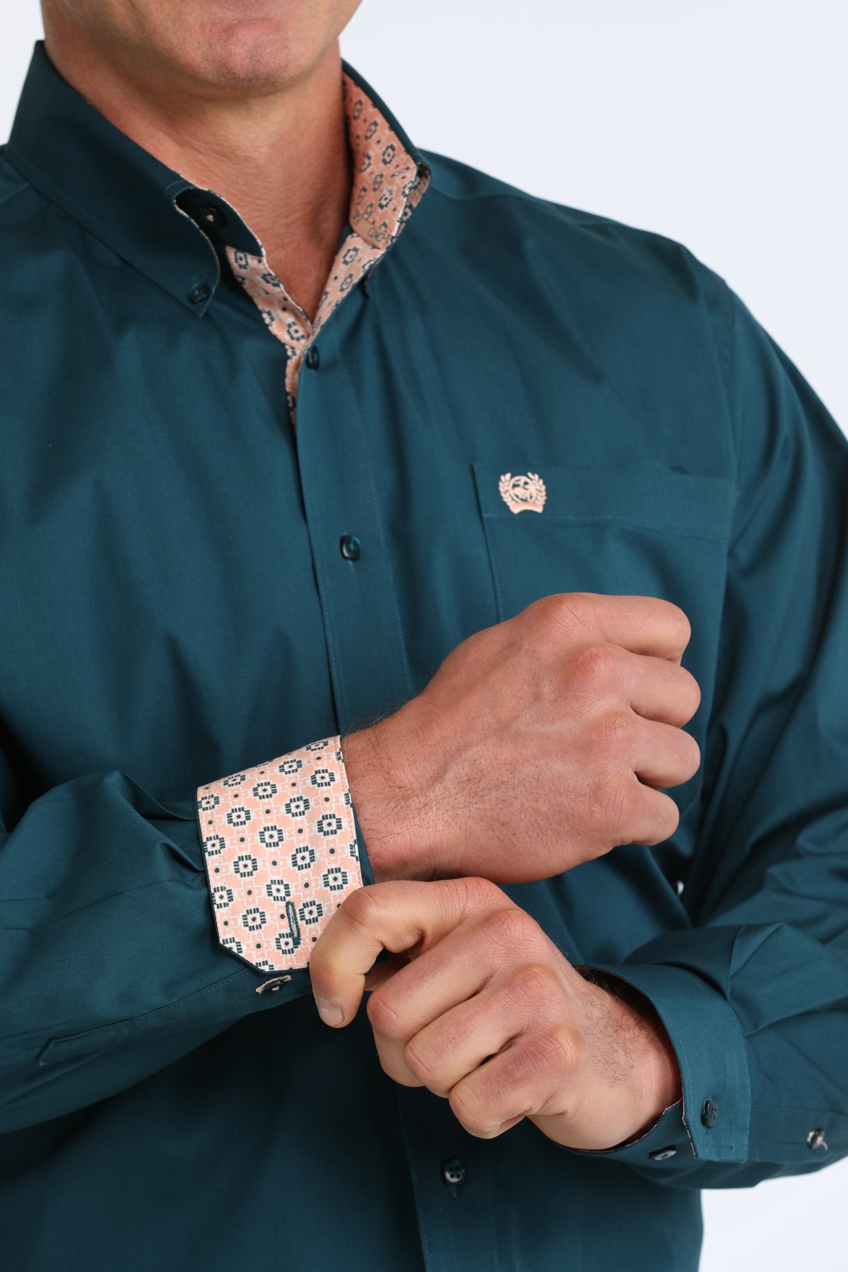 Men's Cinch Long Sleeve Solid Teal Button Up