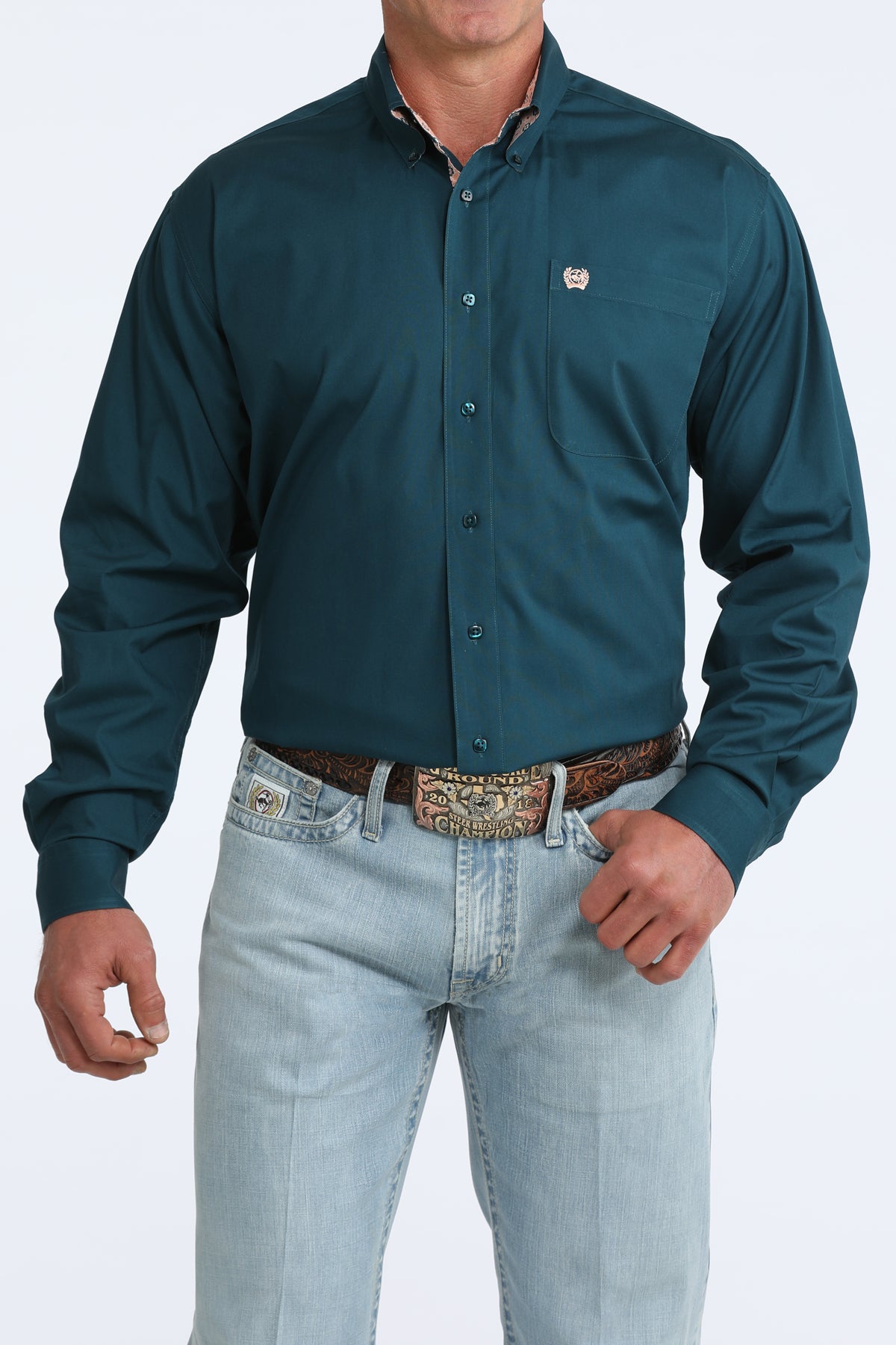 Men's Cinch Long Sleeve Solid Teal Button Up