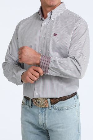 Men's Cinch Long Sleeve White Striped Button Up