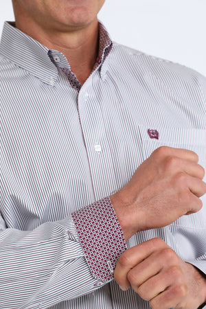 Men's Cinch Long Sleeve White Striped Button Up