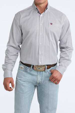 Men's Cinch Long Sleeve White Striped Button Up