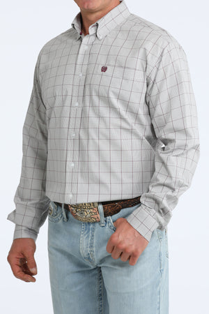 Men's Cinch Long Sleeve Gray Plaid Button Up
