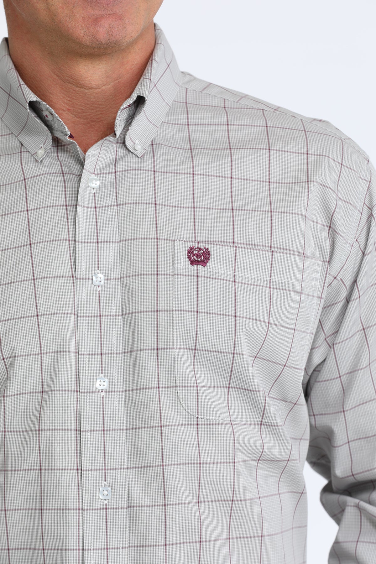 Men's Cinch Long Sleeve Gray Plaid Button Up