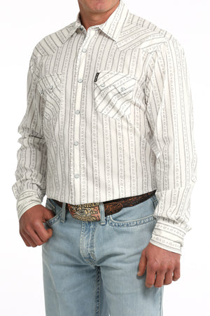 Men's Cinch Modern Fit White Print Long Sleeve