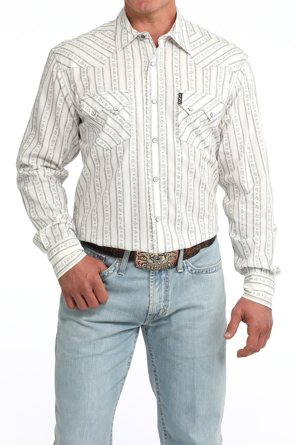 Men's Cinch Modern Fit White Print Long Sleeve
