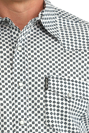 Men's White Modern Print Long Sleeve-3106