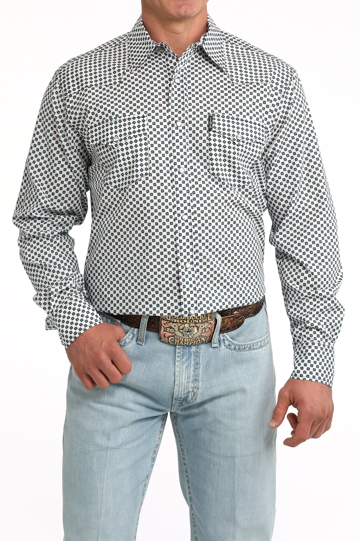Men's White Modern Print Long Sleeve-3106