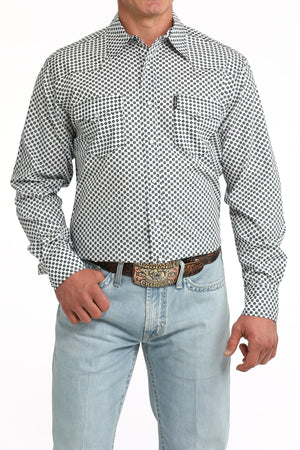 Men's White Modern Print Long Sleeve-3106