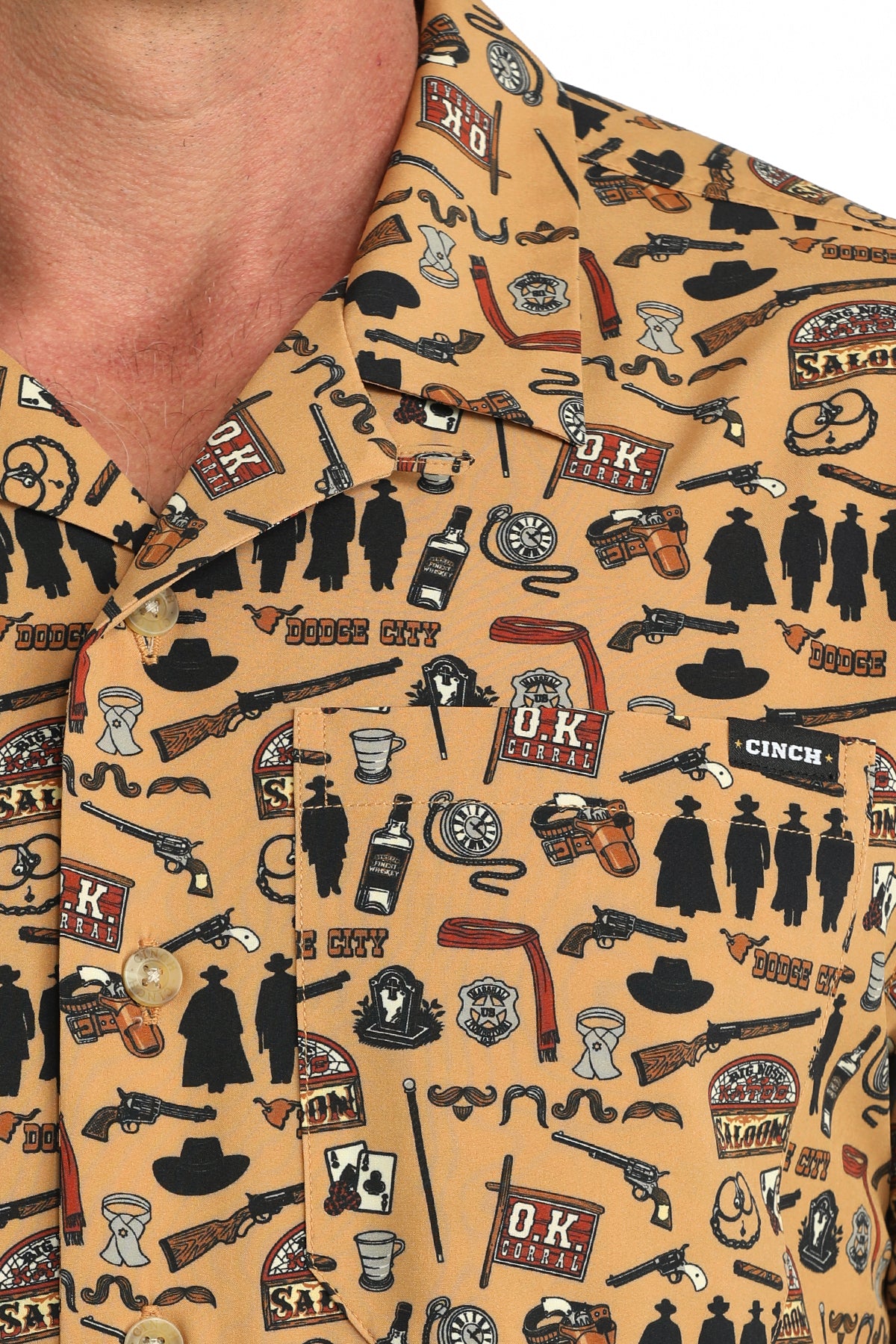 Men's Short Sleeve Brown Camp Shirt-1058