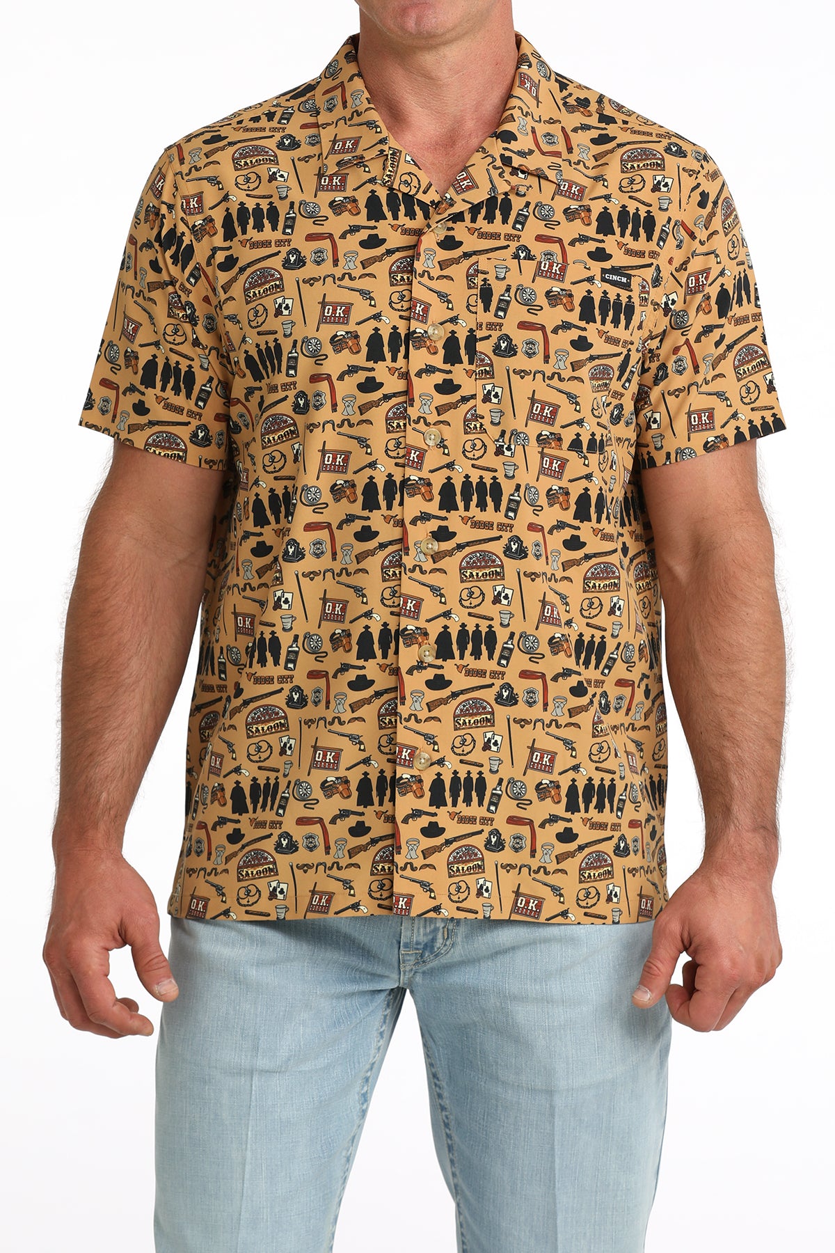 Men's Short Sleeve Brown Camp Shirt-1058