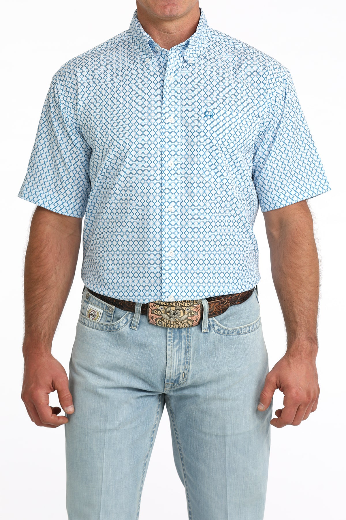 Men's Short Sleeve Blue Print Arena Flex-4170