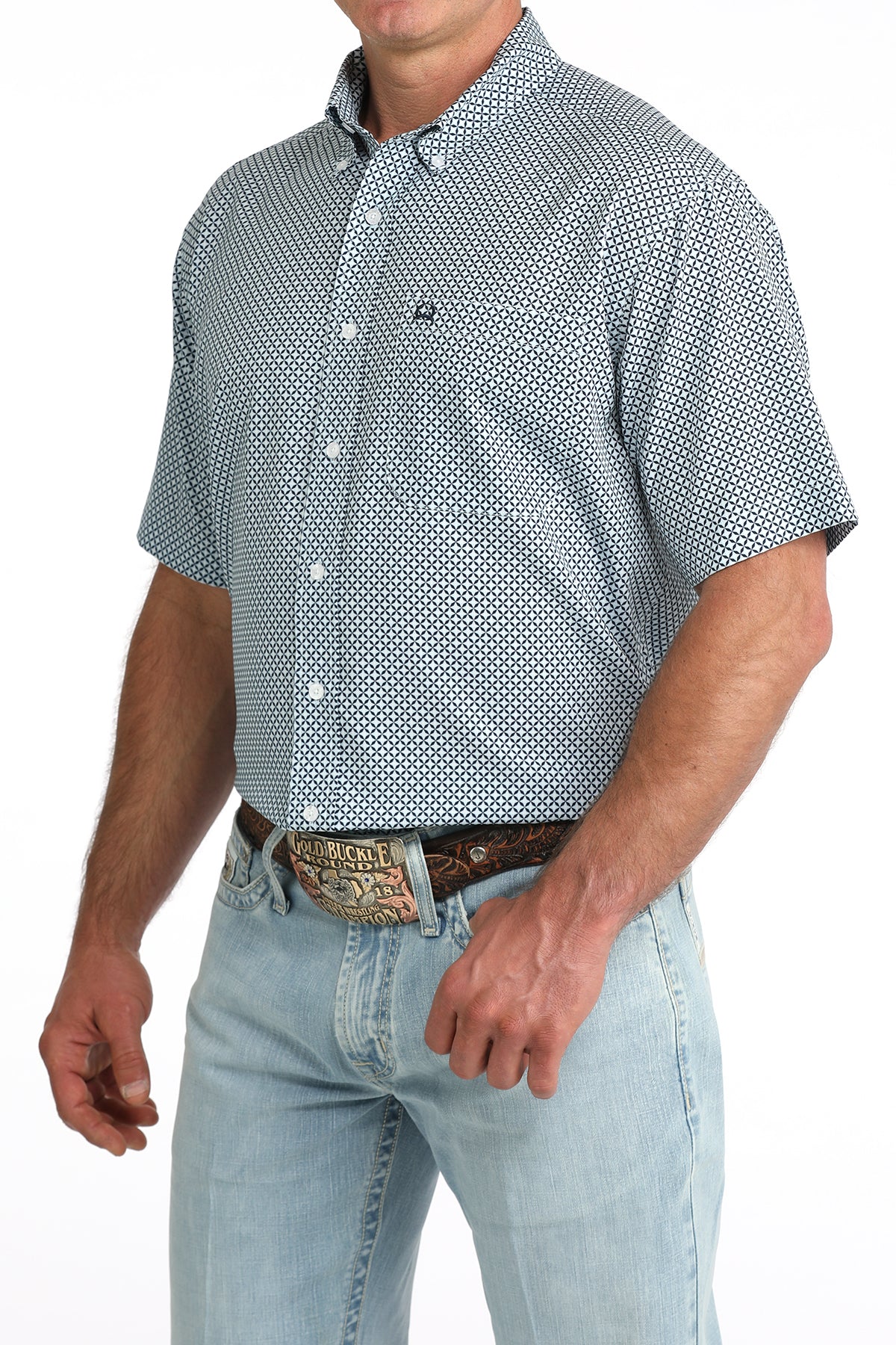 Men's Cinch Short Sleeve ArenaFlex Light Blue Print