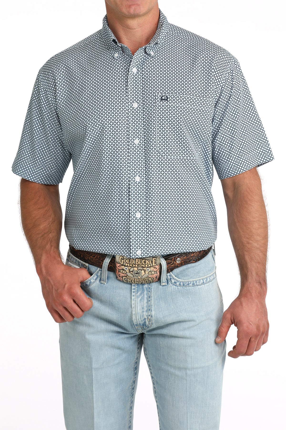 Men's Cinch Short Sleeve ArenaFlex Light Blue Print
