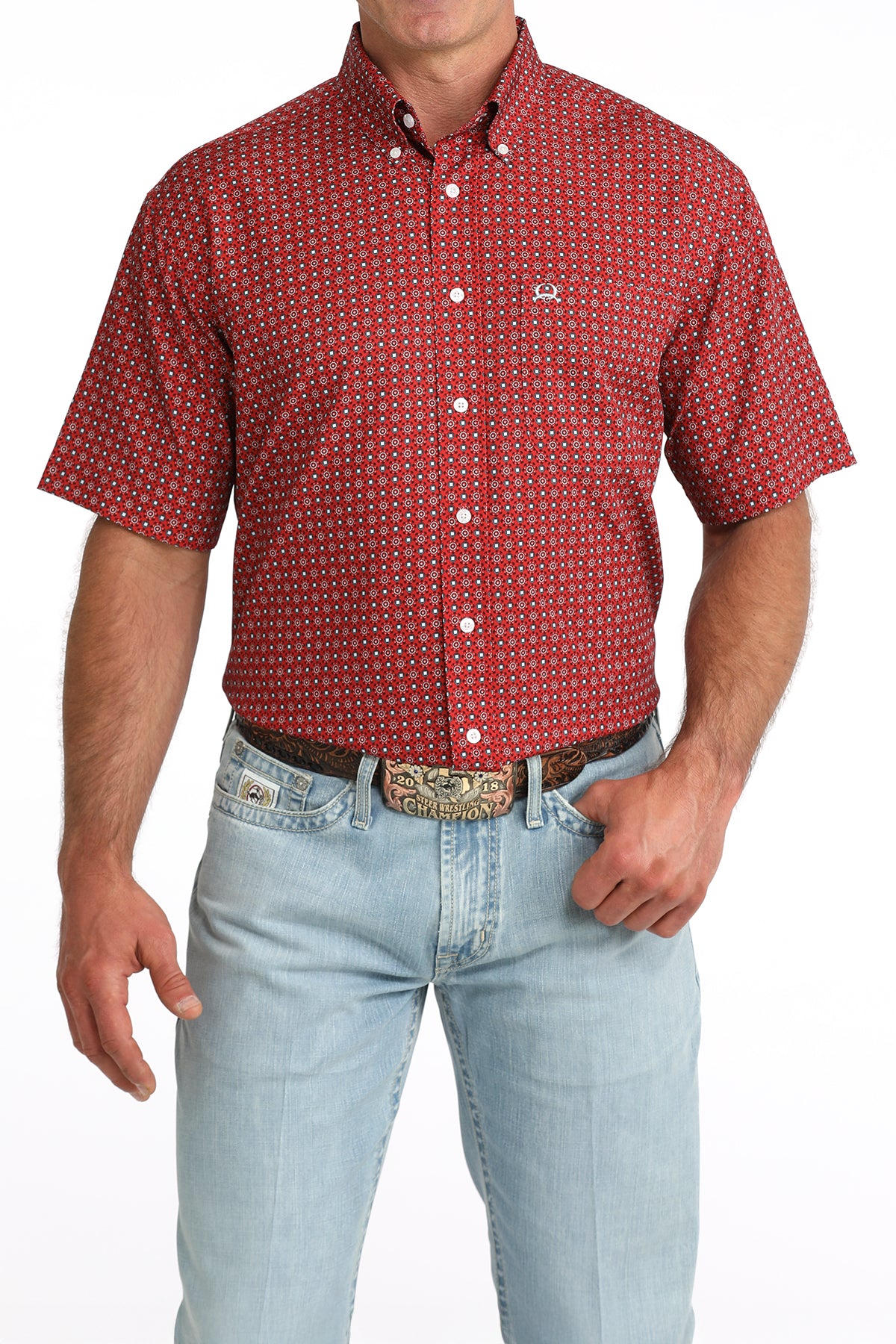 Men's Cinch Short Sleeve ArenaFlex Red Print