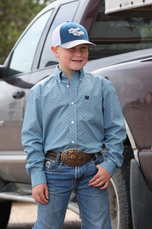 Boy's Long Sleeve Blue Button Up-0417