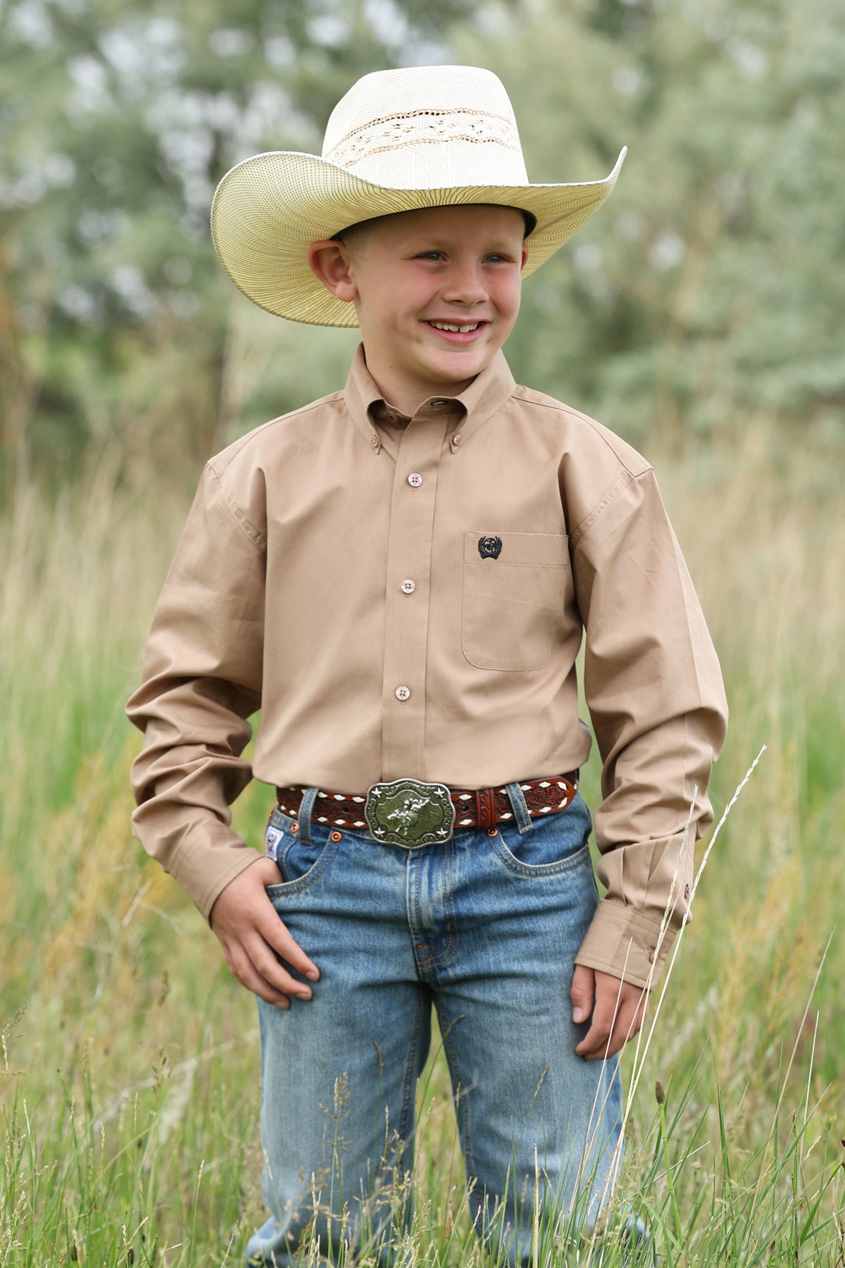Boy's Long Sleeve Solid Khaki-0418