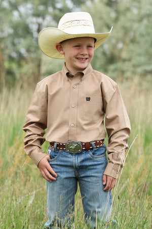 Boy's Long Sleeve Solid Khaki-0418