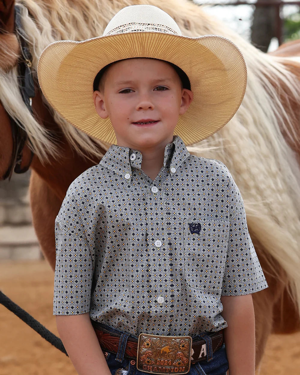 Boys Short Sleeve Button Up -Multi