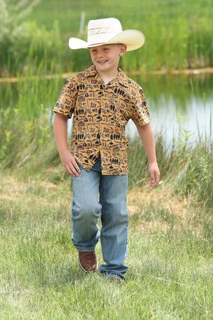 Boy's Short Sleeve Brown Camp Shirt-0006