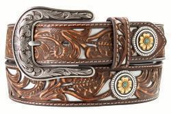 Women's Floral White & Gold Floral Concho Belt