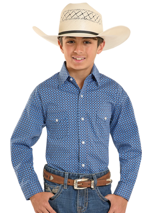 Boys Long Sleeve 2 Pocket Blue Snap Shirt