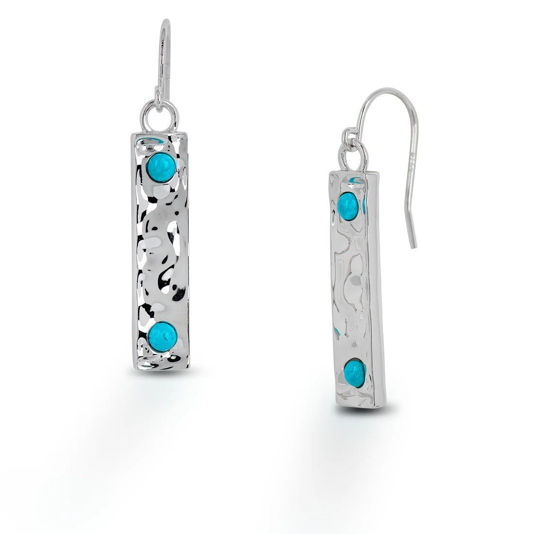 Hammered Earring with Natural Turquoise- Sterling Silver