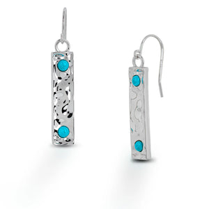 Hammered Earring with Natural Turquoise- Sterling Silver