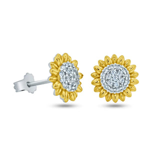 Kelly Herd two tone sunflower stud earring- Sterling Silver