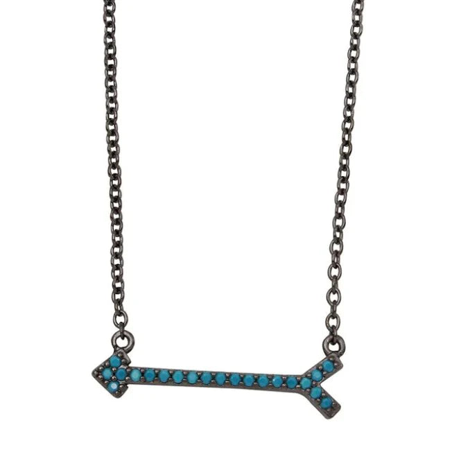 Kelly Herd black rhodium plated arrow necklace with turquoise stones- Sterling Silver
