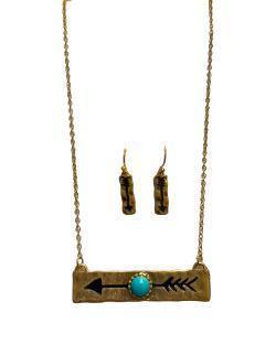 Gold Arrow W/Turquoise Stone Necklace Set
