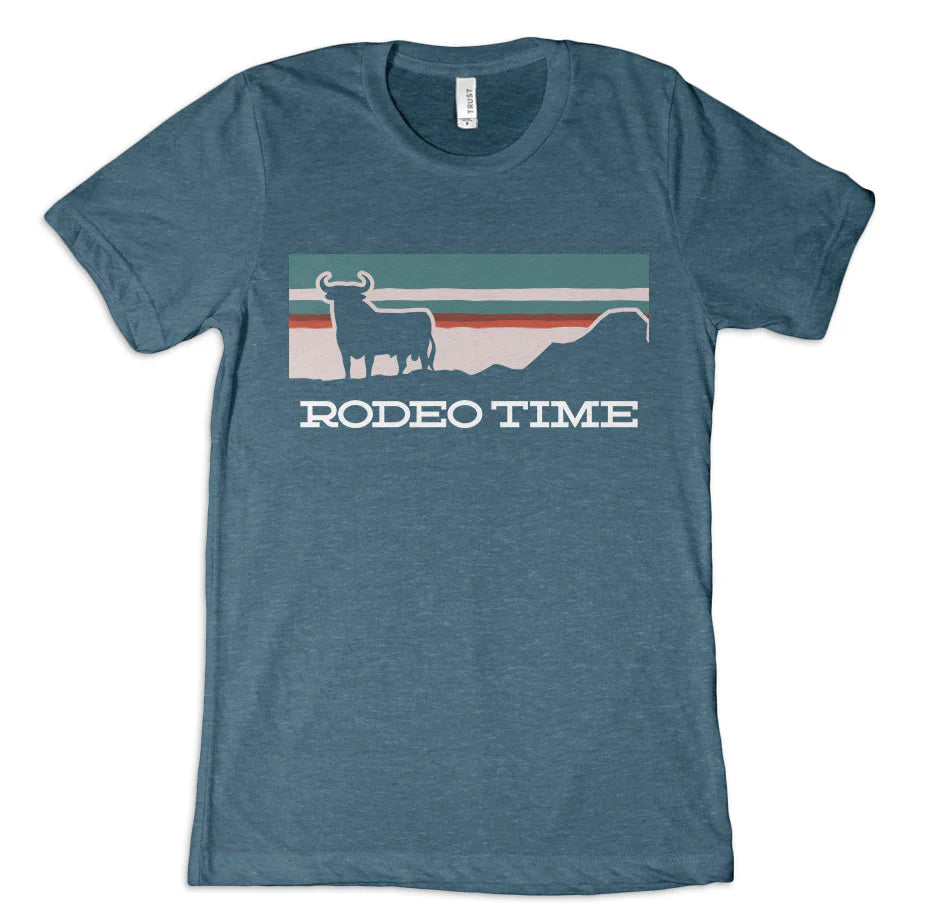 Rodeo Time Sunset Teal & Cream Tee