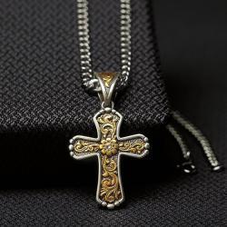 Twister Men's Gold & Silver CZ Stone Center Necklace