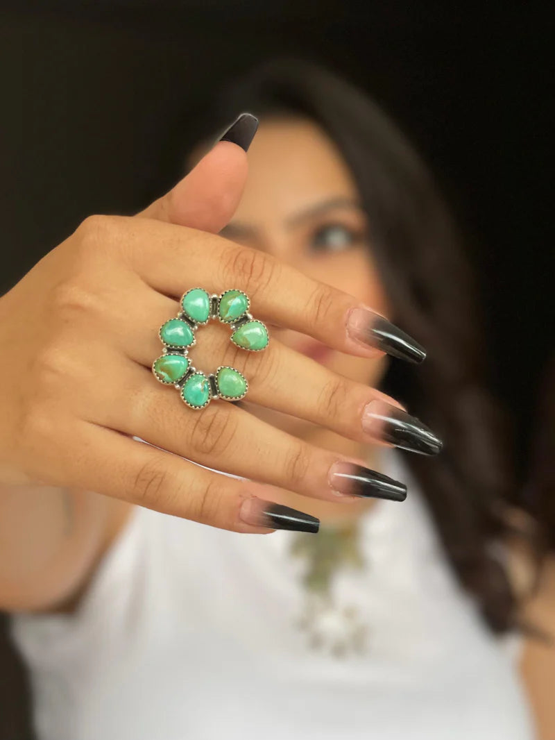 Handmade Sterling Silver Kingman Turquoise Naja Adjustable Ring