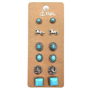 6 Pair Danty post Earrings W/horse