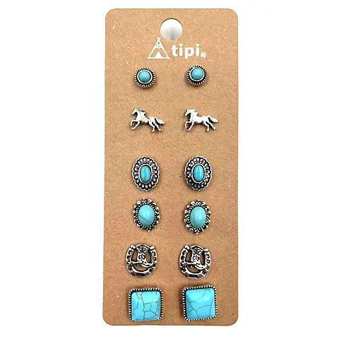 6 Pair Danty post Earrings W/horse