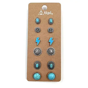 6 Pairs of Turquoise Lightning Bolt Earrings